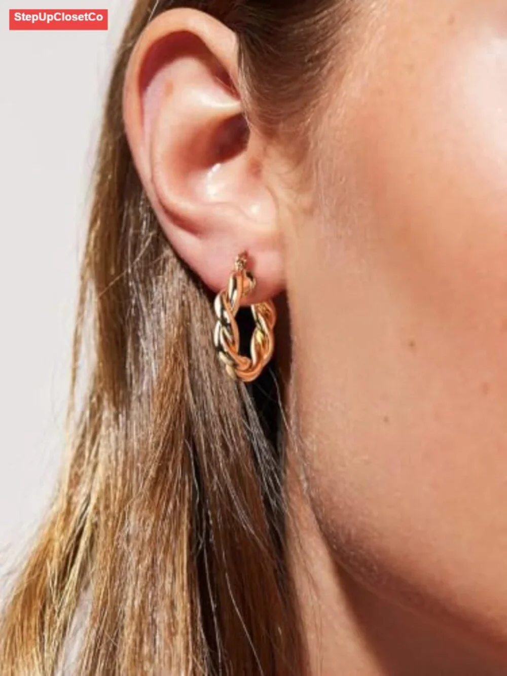 18K Gold Plated Chunky Twisted Hoop Earrings Hypoallergenic